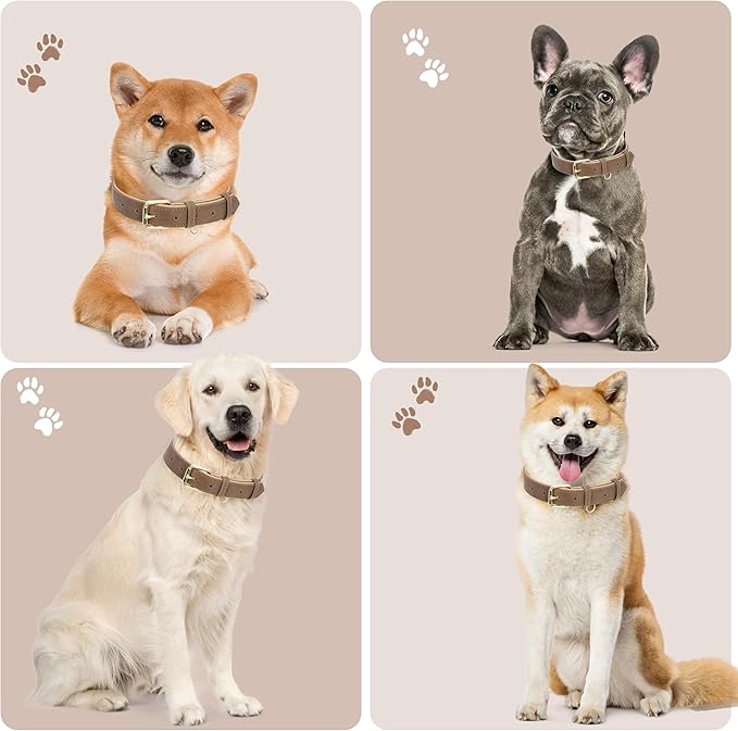 Leather Dog Collar for Small Medium Large Dogs, Soft Padded Dog Leather Collar with Heavy Duty Gold Buckle, Durable & Comfortable for Puppy Dogs Daily Walking (Light Brown, XS)