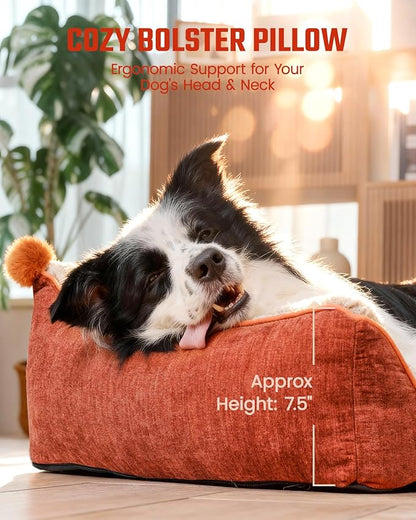 Pawccoli Orthopedic Dog Bed for Large Sized Dogs, Waterproof Supportive Egg Crate Foam Medium Dog Couch, Pet Bed with with Removable Bolsters, Washable Cover Non-Slip Bottom, (36''×26''×7.5'')