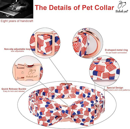 American Flag Dog Collar with Bow Tie - 4th of July US Flag Bowtie Collar Independence Day Safety Patriotic Dog Collars for Small Medium Large Dogs XL