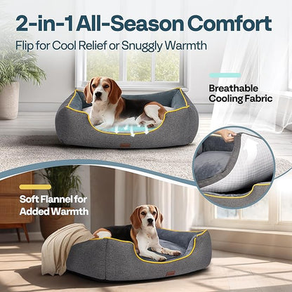 Orthopedic Dog Bed for Large Sized Dogs with Removable Washable Cover, Waterproof Lining & Non-Slip Base, Pet Dogs Couch Sofa with Extra Thick Dual-Layer Interior Padding, 36", Grey