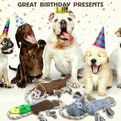 3 Pack No Stuffing Squeaky Dog Toys,Tug of War Dog Toy with Pull Rope, Interactive Dog Toys Dog Gifts for Small,Medium Dog