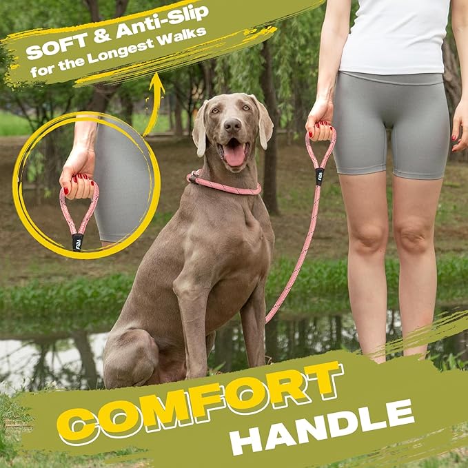 Fida Durable Slip Leads for Dogs, 6 FT x 1/2" Heavy Duty Dog Loop Leashes, Comfortable Strong Rope Slip Leash for Small Dogs and Puppies, No Pull Pet Training Lead with Highly Reflective(1/2", Pink)