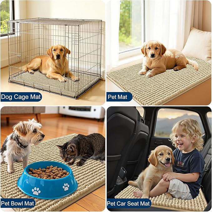 OLANLY Dog Door Mat for Muddy Paws 59x35, Ultra Absorbent Chenille Mud Doormat, Non-Slip Washable and Dirt Trapping Doormat for Indoor Entryway, Quick-Dry Indoor Pet Bed Mats for Dogs, Beige