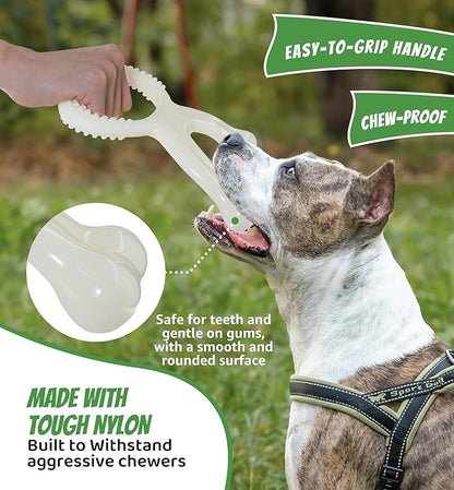 IPTPAS Durable Dog Chew Toy for Aggressive Chewers, Indestructible Nylon Bone Dental Care Teeth Cleaning Chew Toy for Small, Medium and Large Dogs, Keep Them Busy, Irresistible Beef Flavor (White)