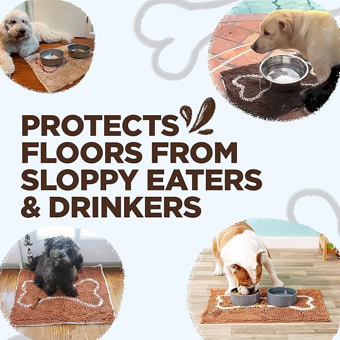 Soggy Doggy Slopmat - Dark Chocolate/Oatmeal Bone - 18” x 24″ - Water Absorbing Door Mat for Muddy Paws and Food/Water Bowls - Microfiber Chenille Small Doormat - Machine Washable