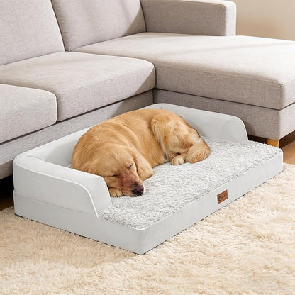Casa Paw Orthopedic Dog Beds for Extra Large Dogs, Waterproof Egg Crate Foam XL Dog Bed with Sides 41x27Inch, Washable Big Dogs Couch Beds with Removable Cover and Nonskid Bottom, Grey White
