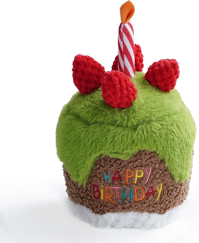Fuzzwoof Dog Happy Birthday Cake Singing Toy with Crinkle, Stuffed Plush Puppy Present for Birthday Party, Dog Toy for Small Medium Large