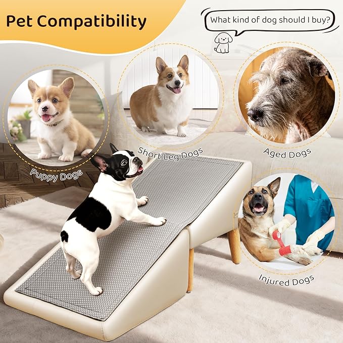 Dog Stairs for Small Dogs and Cats 16" H - with Encrypted Dot-Grip Non-Slip Surface, 2-in-1 Pet Ramp & Steps for Bed/Couch, Foldable Split Ottoman with Solid Wood Frame, Sturdy & Portable for Puppies