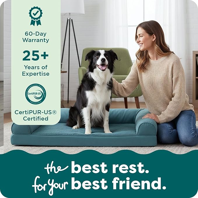 Furhaven Orthopedic Dog Bed for Large/Medium Dogs w/ Removable Bolsters & Washable Cover, For Dogs Up to 55 lbs - Faux Fur & Velvet Sofa - Smoke Gray, Large