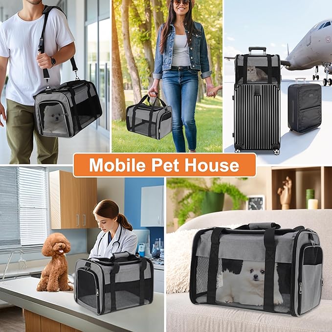 RENEWREVITAL Pet Carrier, Breathable Mesh Design, Soft Cat Carrier with Shoulder Strap, Comfortable Travel Solution, Grey