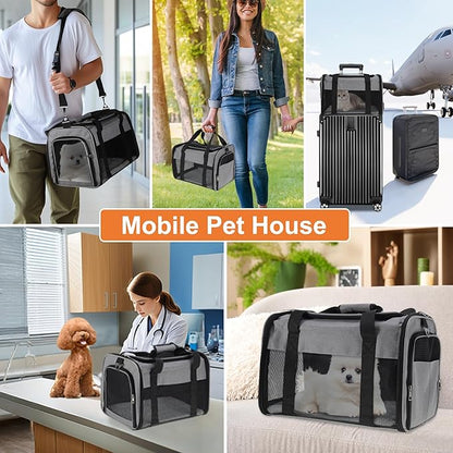 RENEWREVITAL Pet Carrier, Breathable Mesh Design, Soft Cat Carrier with Shoulder Strap, Comfortable Travel Solution, Grey
