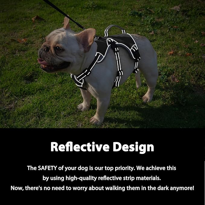 Huntboo Escape Proof Dog Harness, Escape Artist Harness, Reflective Dog Harness with Handle, Durable,Adjustable Vest for Small Medium Large Dogs Walking, Training, and Running Gear(Black, XL)