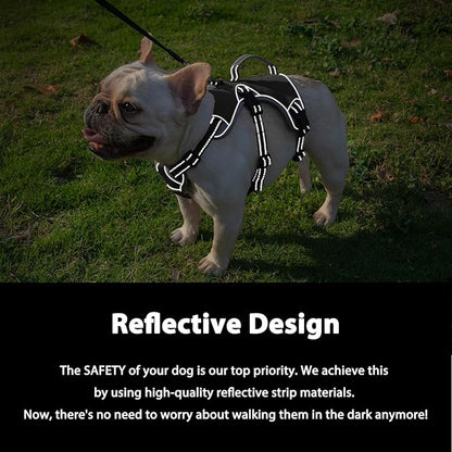 Huntboo Escape Proof Dog Harness, Escape Artist Harness, Reflective Dog Harness with Handle, Durable,Adjustable Vest for Small Medium Large Dogs Walking, Training, and Running Gear(Black, XL)