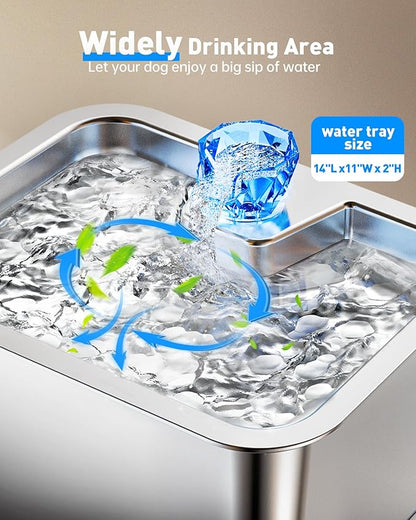 Large Dog Water Fountain Dispenser - 3 Gallon Stainless Steel Pet Water Fountain with 4 Filters for Large Dogs, Automatic Big Dog Water Bowl Dispenser Drinking for Multi-pet, Easy to Clean, Quiet Pump