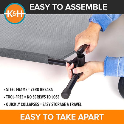 K&H Pet Products Elevated Outdoor Dog Cot Bed, Raised Cooling Bed with Washable Breathable Mesh for Large Dogs, Portable Raised Platform Pet Bed, Heavy Duty Metal Frame Hammock Bed, Large, Gray