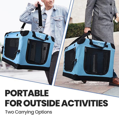 PEGIC Large Cat Carrier for Car Travel, Soft Sided Collapsible Pet Carrier for Outdoor and Indoor Uses, Roomy Extra Large Cat Carrier for 2 Kittens or Puppies Up to 50lbs (Teal)