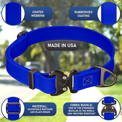 NexaPaw Biothane Dog Collar with Cobra Buckle - Made in USA - QR Code Dog Tag ID Included - Adjustable Heavy Duty Dog Collars for Medium Large Dogs - Waterproof Military Grade Tactical Collar for Dogs