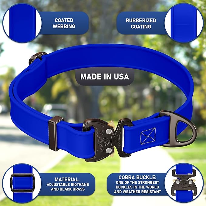 NexaPaw Biothane Dog Collar with Cobra Buckle - Made in USA - QR Code Dog Tag ID Included - Adjustable Heavy Duty Dog Collars for Medium Large Dogs - Waterproof Military Grade Tactical Collar for Dogs