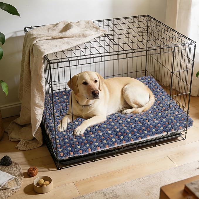 Mora Pets Dog Bed Crate Pad Ultra Soft Pet Bed with Cute Star Print Washable Crate Mat for Large Medium Small Dogs Reversible Fleece Dog Crate Kennel Mat Cat Bed Liner 41 x 29 inch Dark Blue