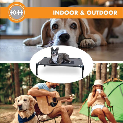 K&H Pet Products Outdoor Elevated Dog Cot, Breathable Cooling Elevated Cot Hammock Pet Bed for Medium Dogs, Washable Mesh Cover, Raised Metal Frame, Collapsible, Portable - Medium 32 X 25in Charcoal