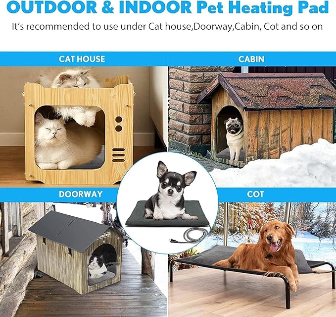 Outdoor Pet Heating Pad for Cat Dog, Heated Cat Mat Dog Mat with Auto Temperature, Pet Warming Pad Heated Cats Dogs House Cat Bed (S: 19.7'' x 11.8'', Gray)