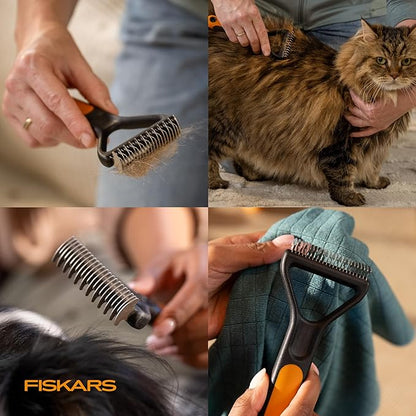 Fiskars Pet, Cat and Dog Brush, Fine Bristles & SoftGrip Handle for Gentle Grooming and Deshedding, Cat and Dog Supplies, Orange/Black