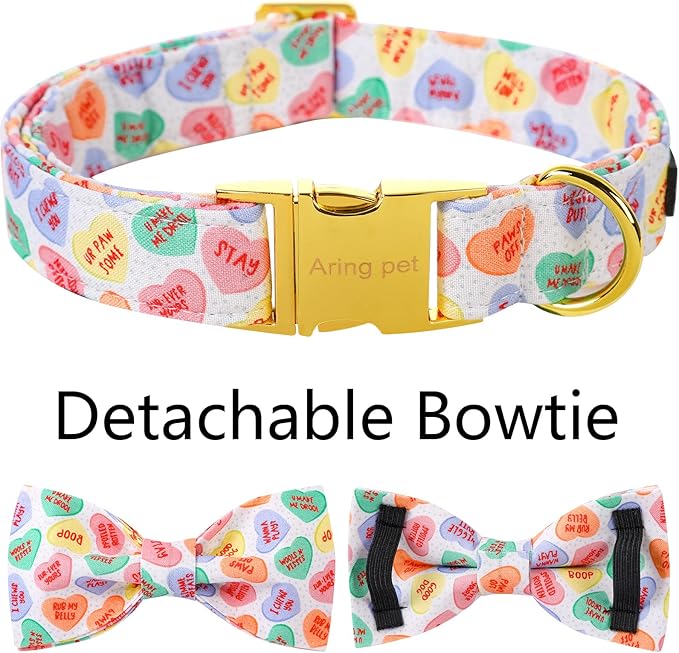 ARING PET Valentine's Day Dog Collar with Bow, Cute Adjustable Heart Bowtie Pet Collars with Metal Buckle for Puppy Small Medium Large Boy Girl Dogs-XL