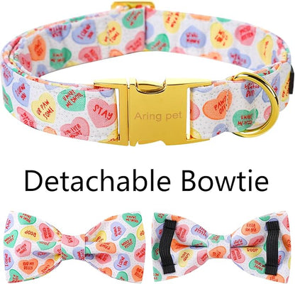 ARING PET Valentine's Day Dog Collar with Bow, Cute Adjustable Heart Bowtie Pet Collars with Metal Buckle for Puppy Small Medium Large Boy Girl Dogs-XL