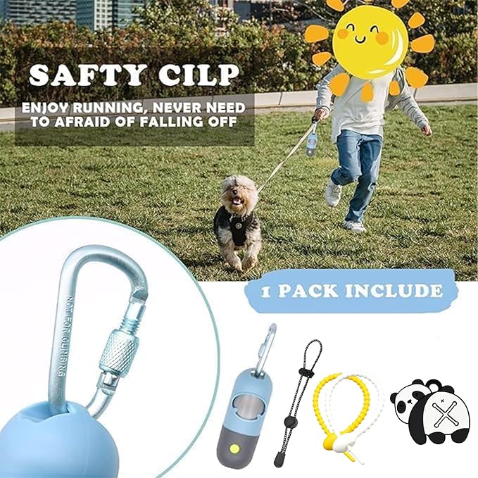 Dog Poop Bag Holder Dispenser with LED Flashlight - Night Visibility for Safe Evening Walks | Upgraded Hands-Free Leash Clip | Includes 15 Dog Waste Bags(Blue)