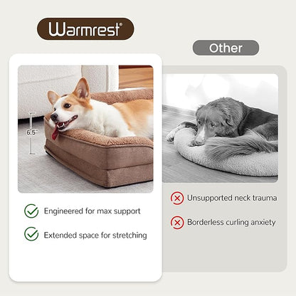 Warmrest Orthopedic Dog Beds for Medium Size Dogs, Waterproof Egg-Crate Foam Pet Couch Bed with Soft Sides, Non-Slip Dog Sofa with Fleece Removable Washable Cover, 35" L Supportive Pet Sofa, Brown