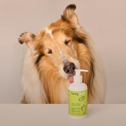 WagWell Ahiflower Omega Oil – Vet-Formulated, All Natural, Made in The USA – Skin, Coat, & Joint Food Topper for Dogs – Plant-Based Omega 3, 6 & 9 Supplement – Dog Fish Oil Alternative, 8 fl oz