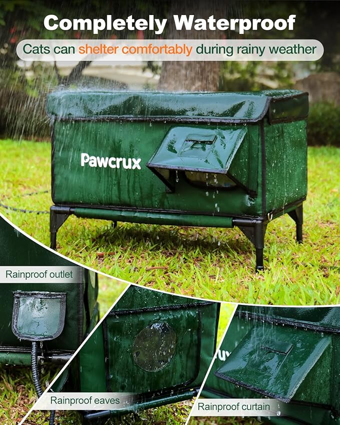Weatherproof Heated Cat House for Outdoor in Winter, Heated Cat Bed Kitty Shelter with Cat Heating Pad, Insulated & Safe Escape Door, Warm House for Outside Stray Cat (Green, 17.6"x25.5"x17.9")