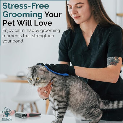 Pet Grooming Gloves for Dogs & Cats – Premium 259-Tip Deshedding & Massage Mitts, Easy-Peel Hair Removal, Adjustable Strap, 1 Pair (Blue/Pink) (Blue)