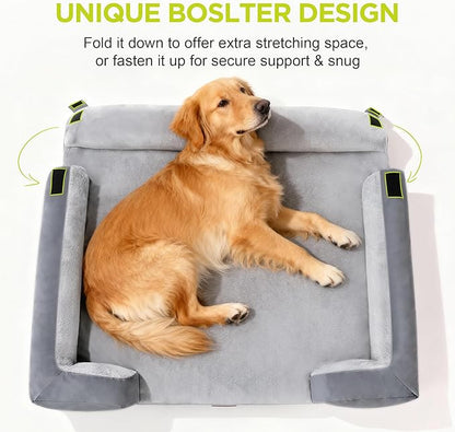 Extra Large Dog Bed, Orthopedic XL Washable Memory Foam Bed for Big Dogs Waterproof Pet Couch Sofa Bolster with Removable Cover, Non-Slip Bottom, Tennis Ball Toy, 42x30