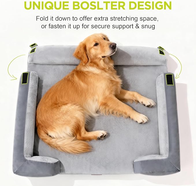 Orthopedic Dog Bed for Extra Large Dogs, XXL Waterproof Egg Crate Memory Foam Pet Bed Bolsters Dog Couch with Washable Cover & Non-Slip Bottom, 45x35
