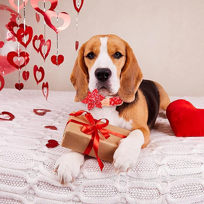 Valentine's Day Dog Collar with Flower Tie, Pink Red Love Male Dog Collar with Safety Metal Buckle Adjustable Puppy Collars for Small Medium Large Boy & Girl Dog,M-Neck 13.5"-22"