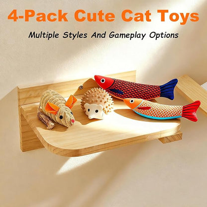 LNOVANT 4-Pack Cat Toys for Indoor Cats: Interactive Catnip Silvervine Toys with Mice, Balls & Saury Fish for Chewing and Scratching - Kitten Toys, Catnip, Cat Stuff and Supplies