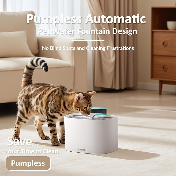 PET LAYSON Pumpless Cat Water Fountain,App Remote Control Smart Cordless Battery Operated 3.6L/122oz Wireless 2.4GHz Wi-Fi Networks Rechargeable Water Dispenser (White, M1Pro-2 Filter)