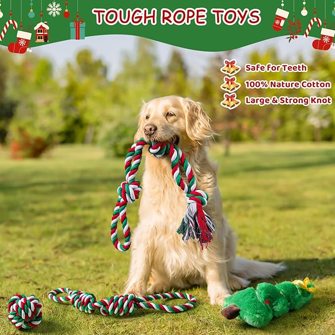 Aitmexcn Dog Rope Toys Set, 7 Pack Cotton Dog Toys for Large Dogs and Medium Small, Cute Interactive Squeaky Toy, Chewing Puppy Gaming Toy for Teeth Cleaning