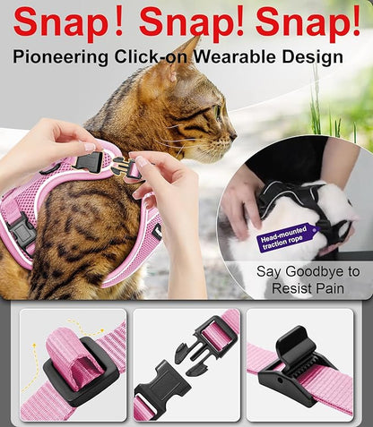Cat Harness and Leash for Walking Escape Proof Soft Adjustable Cat Leash Breathable Comfortable Vest Easy to Wear Kitten Harness for Outdoor Travel Pink XS A
