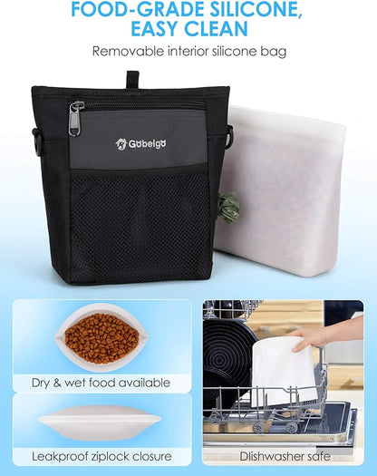 Gobeigo Dog Treat Pouch with Silicone Snack Bag, Front Pocket fits All Phones, 4 Cup Treat Bag with Training Clicker, Upgrade Stronger Magnetic Closure, 3 Ways to Wear Walking Fanny Pack (Gray)