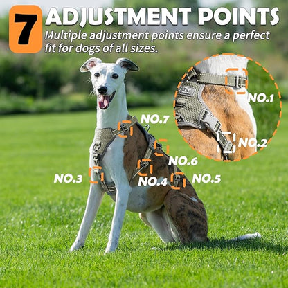 Huntboo Escape Proof Dog Harness – No Pull, No Slip, Fully Reflective, Adjustable 7-Point Design for Small, Medium, and Large Dogs – Lightweight for Outdoor Training & Hiking (Army Green, S)