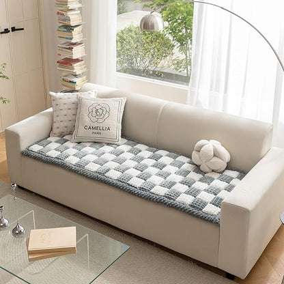 HOMEREFROM Couch Cover for Dogs Washable, Fuzzy Pet Cover for Sofa, Covers for 3 Cushion Couch Pet-Friendly, Non Slip Dog Bed Mat Dog Blanket (Bluegrey, 27.6x82.7 inch)