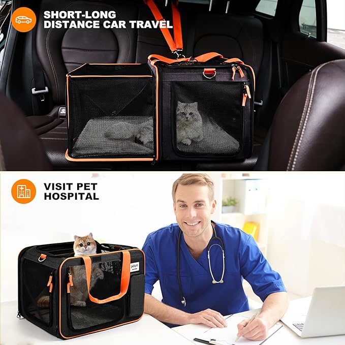pidipiti 20 x 14 x 14 inches Expandable pet Carrier for 1 Large cat Under 25 lbs,2 Medium Cats/Rabbits 20 lbs+, 1 Small Dog Under 15 lbs,cat Crate/Bag for Short Trip/Long Distance car Travel