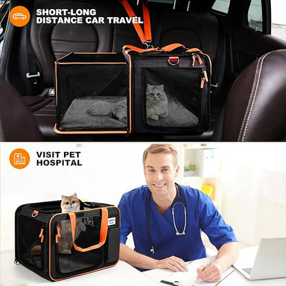 pidipiti 20 x 14 x 14 inches Expandable pet Carrier for 1 Large cat Under 25 lbs,2 Medium Cats/Rabbits 20 lbs+, 1 Small Dog Under 15 lbs,cat Crate/Bag for Short Trip/Long Distance car Travel