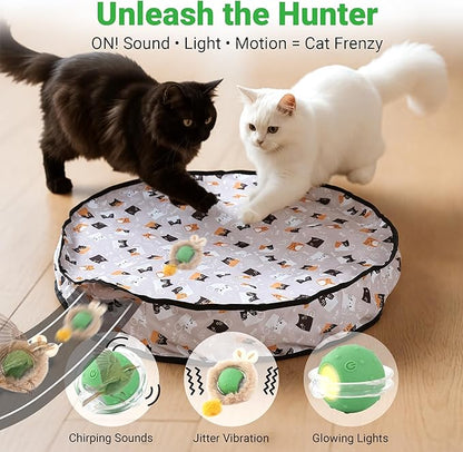 MoofeePaws Interactive Cat Toys for Indoor Cats Fast Rolling Ball, Automatic Motion Activated Ball, Hide and Seek for Indoor Exercise Toys, Real Bird Squeaky for Kitten Exercise Kicker