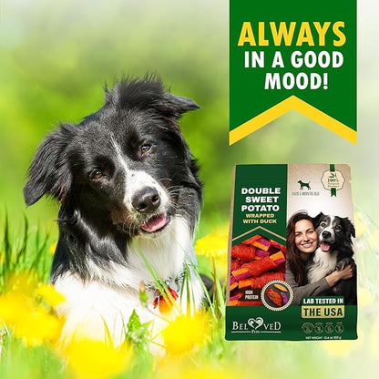 Beloved Pets Sweet Potato Dog Treats & Healthy Duck Chews 10.6 Oz - Puppy Snacks & Soft Bones for Large, Medium & Small Breeds - Natural Dog Food & Grain-Free, Rawhide-Free Training Jerky Wraps