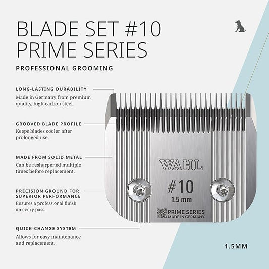 Wahl Pro Animal Wide Prime Series Blades - Professional Fine Tooth Pet Clipper for Horse, Cat & Dog Grooming - Made from High-Carbon Steel - #10, 1.5mm