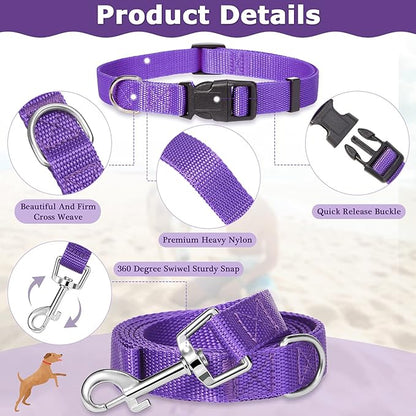 Weewooday 8 Pieces Dog Collar and Leash Set Nylon Adjustable Dog Collars and Leash Personalized Puppy Supplies for Small Medium Large Pet Walking Training, 4 Colors