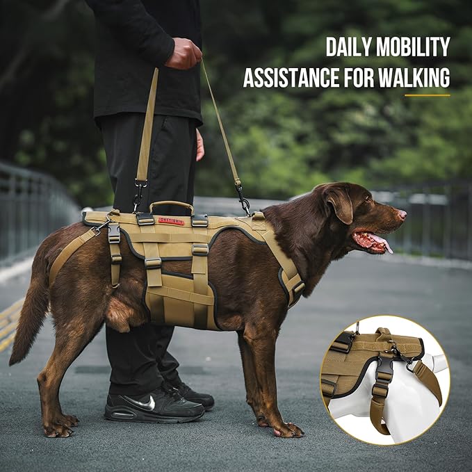 OneTigris Dog Lift Harness for Large Dogs, Dog Hip Support Brace, Full Body Lifter with Handles Invictus Multifunctional Mobility Assistance Vest for Back Legs (Brown, L)
